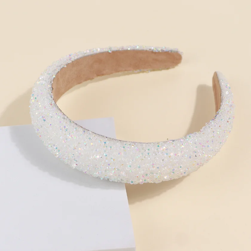 Glitter Rhinestone Pearl Hair Band Vintage Thick Sponge Headbands Fashion Non Slip Hair Hoop For Women Girls Evening Dress Decor