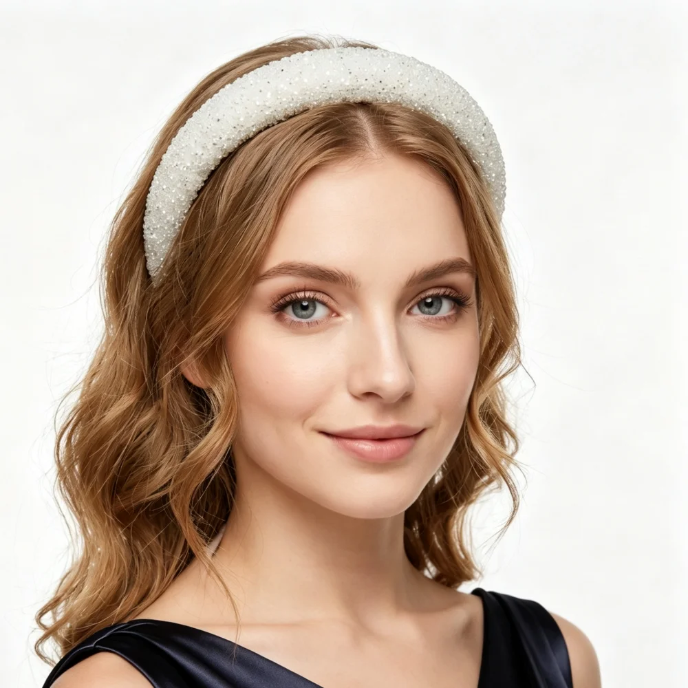 Glitter Rhinestone Pearl Hair Band Vintage Thick Sponge Headbands Fashion Non Slip Hair Hoop For Women Girls Evening Dress Decor