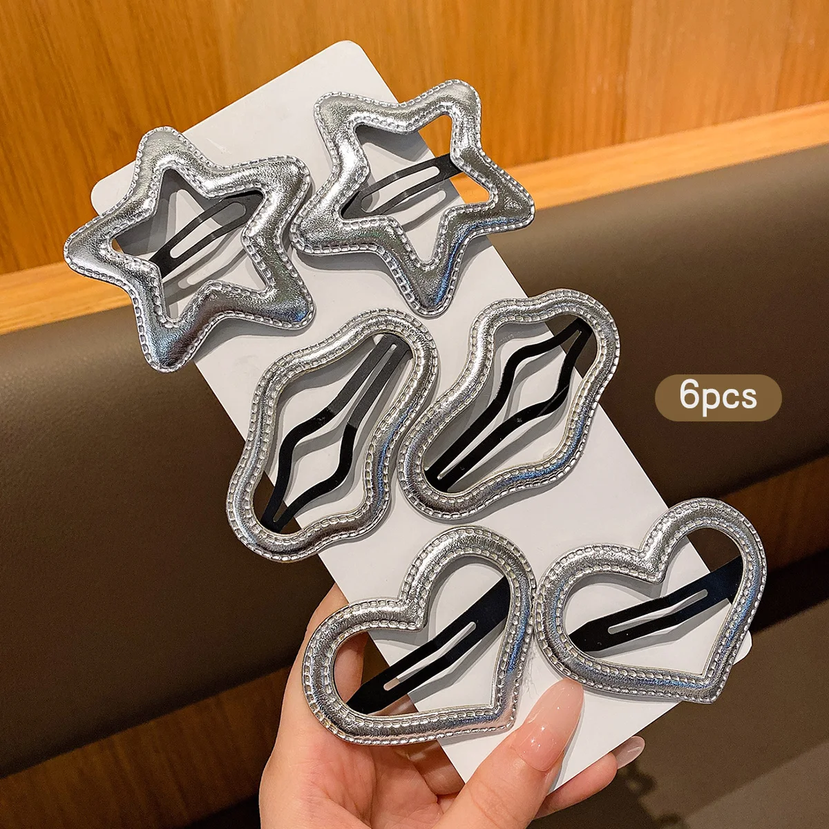 6 silver star heart-shaped BB clips with sweet and stylish hair clips suitable for daily use