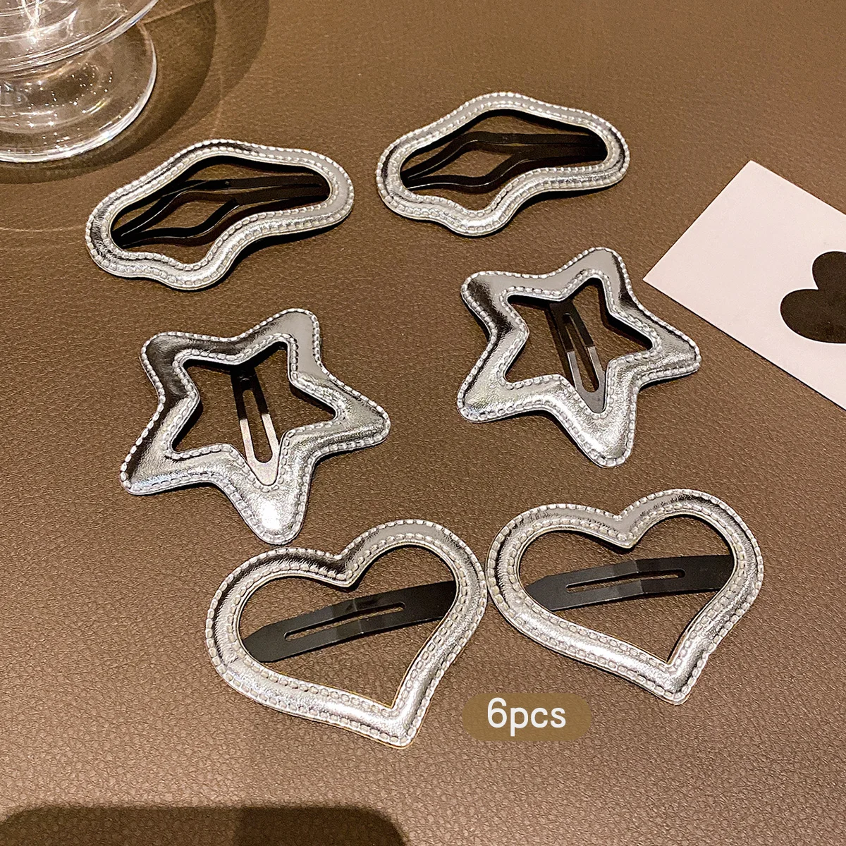 6 silver star heart-shaped BB clips with sweet and stylish hair clips suitable for daily use