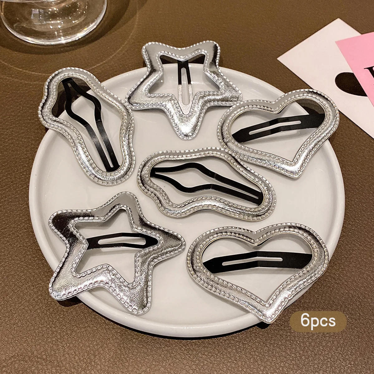6 silver star heart-shaped BB clips with sweet and stylish hair clips suitable for daily use