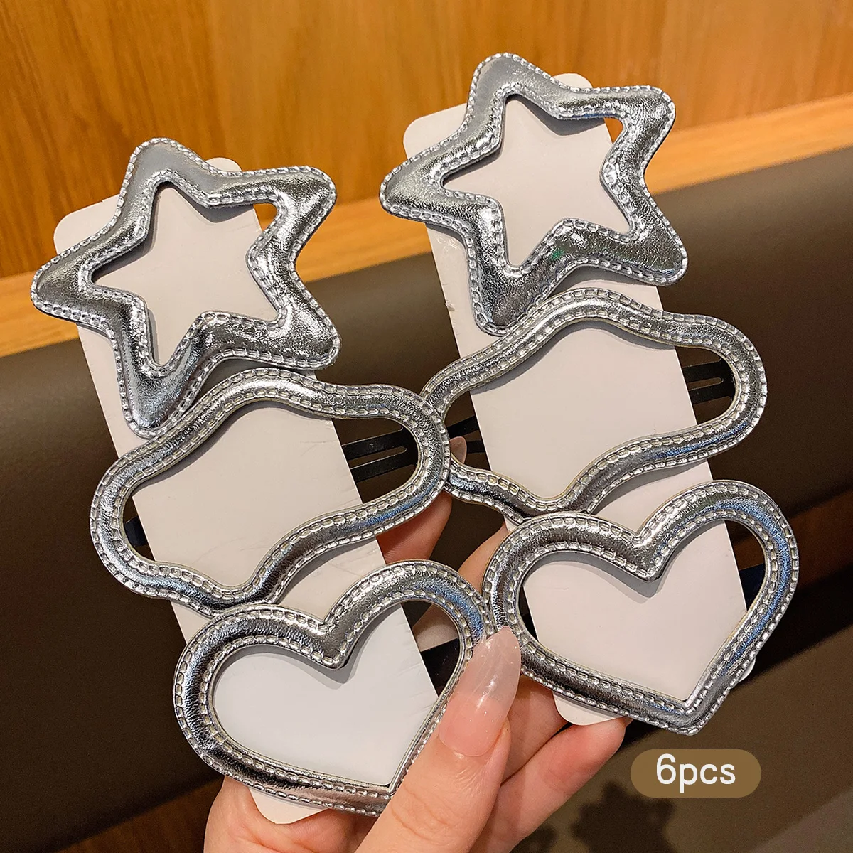 6 silver star heart-shaped BB clips with sweet and stylish hair clips suitable for daily use