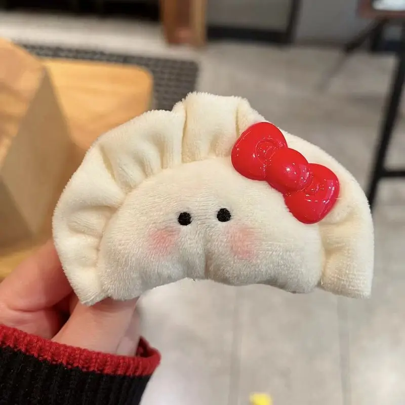 1pc Cute and Cute Powder Blusher Dumplings Hair Clip with Bow Tie on the Back of the Head