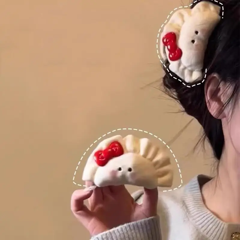 1pc Cute and Cute Powder Blusher Dumplings Hair Clip with Bow Tie on the Back of the Head