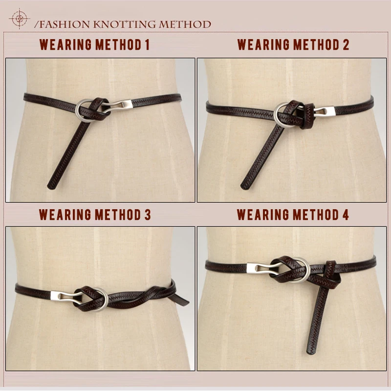 Simple Women's Genuine Leather Knotted Skinny Belt with Skirt Coat Tight Waist Luxury Decoration