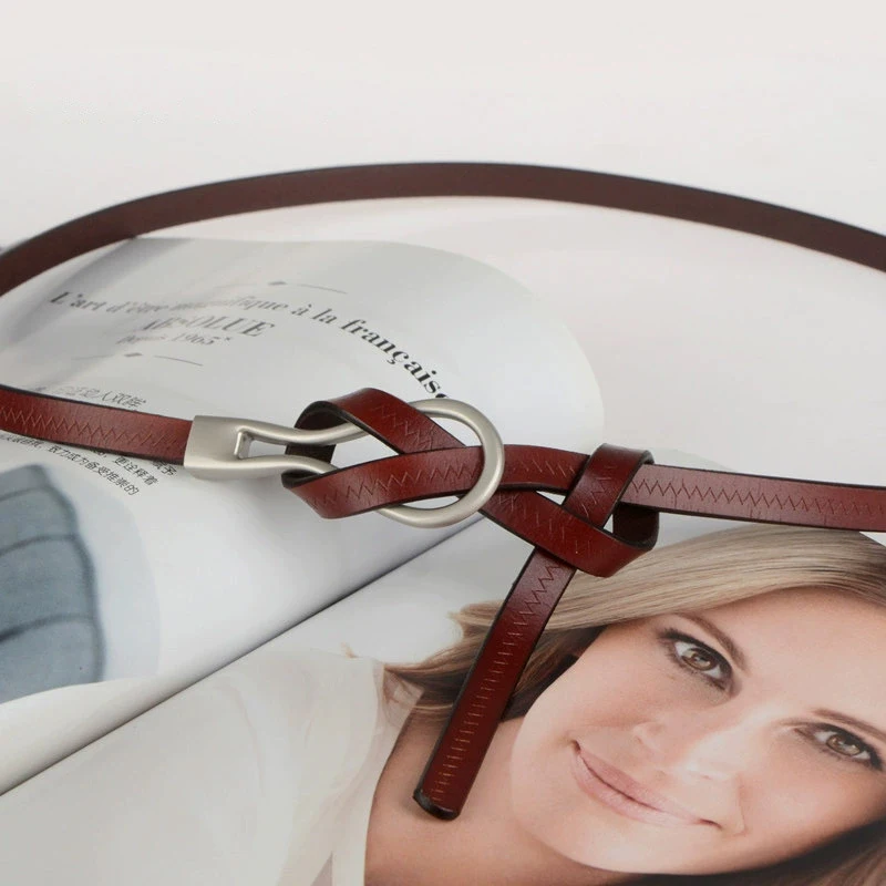 Simple Women's Genuine Leather Knotted Skinny Belt with Skirt Coat Tight Waist Luxury Decoration