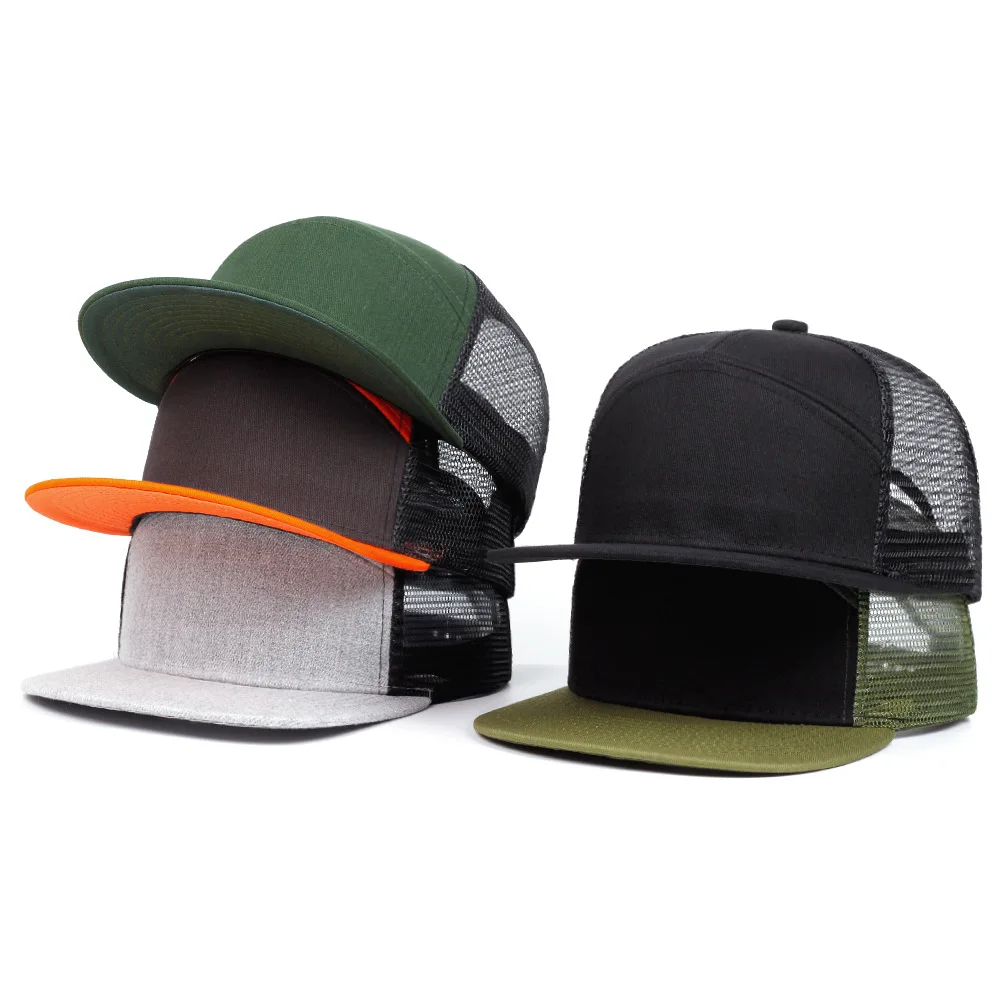 Simple spliced smooth board baseball caps for men and women, outdoor mesh fabric, summer flat edge mesh caps, hip-hop trend