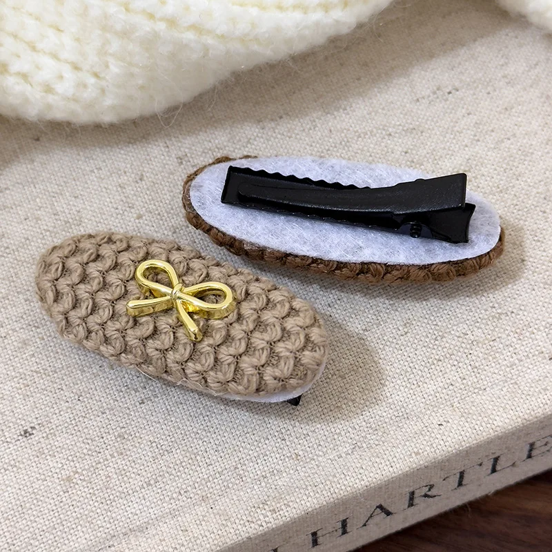 Retro Woolen Braided Bow Hair Clips Autumn/winter Solid Color HairPins Bangs Clip for Woman Girls Sweet Cute Barrettes Headdress