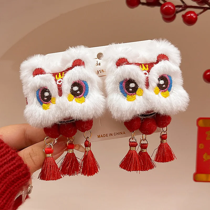 1pc Xingshi tassel hair clip, red New Year hair clip, Chinese style cute women's autumn and winter ancient style Hanfu headwear
