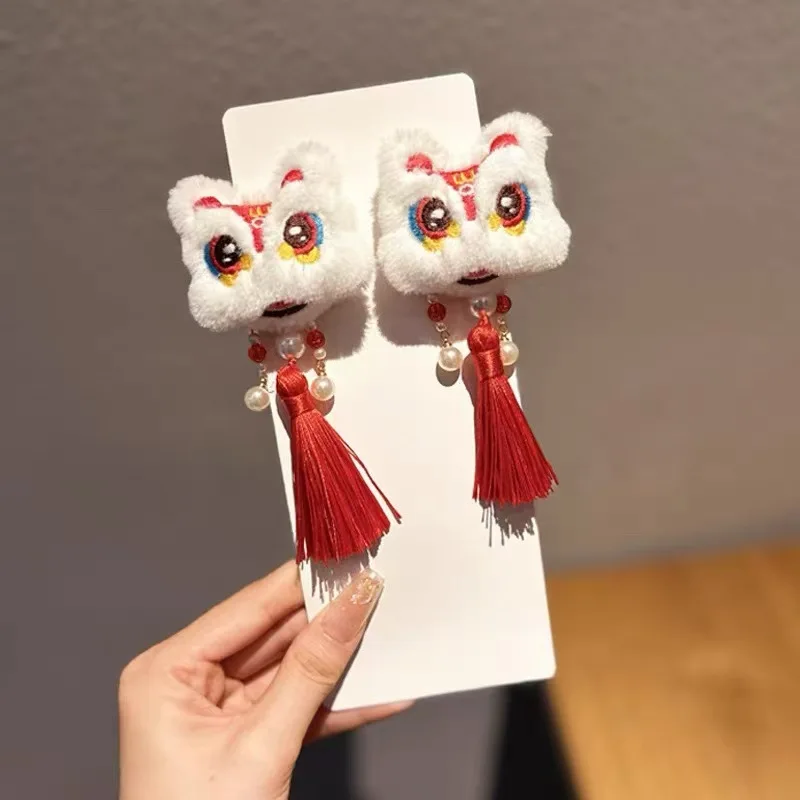 1pc Xingshi tassel hair clip, red New Year hair clip, Chinese style cute women's autumn and winter ancient style Hanfu headwear