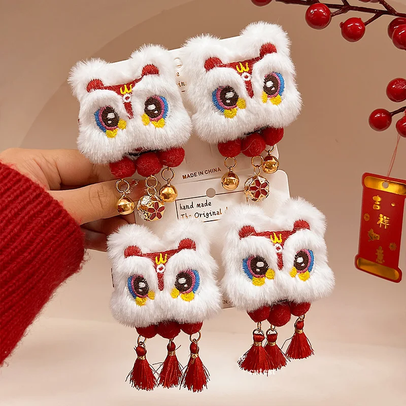 1pc Xingshi tassel hair clip, red New Year hair clip, Chinese style cute women's autumn and winter ancient style Hanfu headwear
