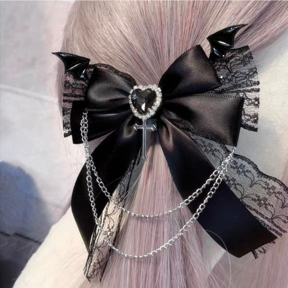 Women's Harajuku Steampunk Handmade Headwear Double Ponytails Subculture Japanese Spicy Girls Lolita Y2K Gothic bow Hairpins