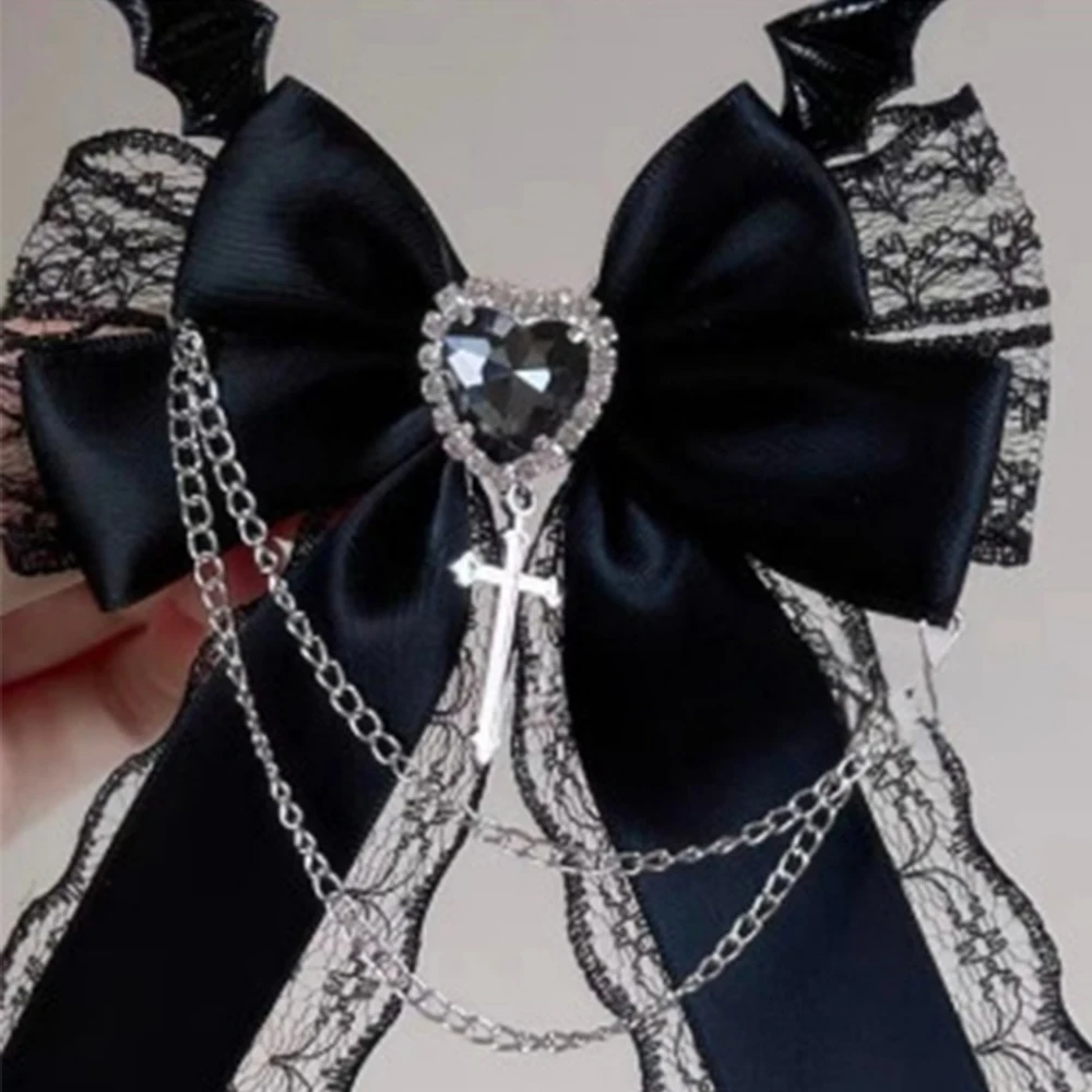 Women's Harajuku Steampunk Handmade Headwear Double Ponytails Subculture Japanese Spicy Girls Lolita Y2K Gothic bow Hairpins