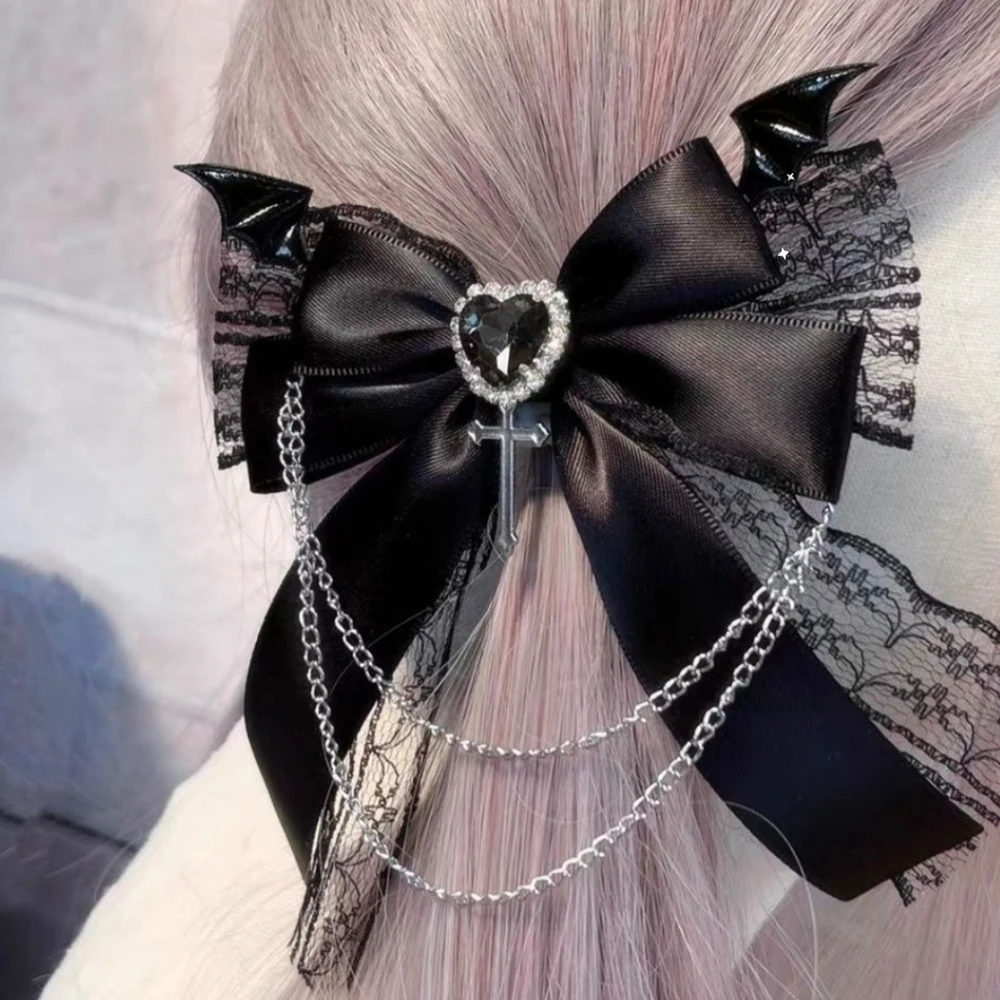 Women's Harajuku Steampunk Handmade Headwear Double Ponytails Subculture Japanese Spicy Girls Lolita Y2K Gothic bow Hairpins