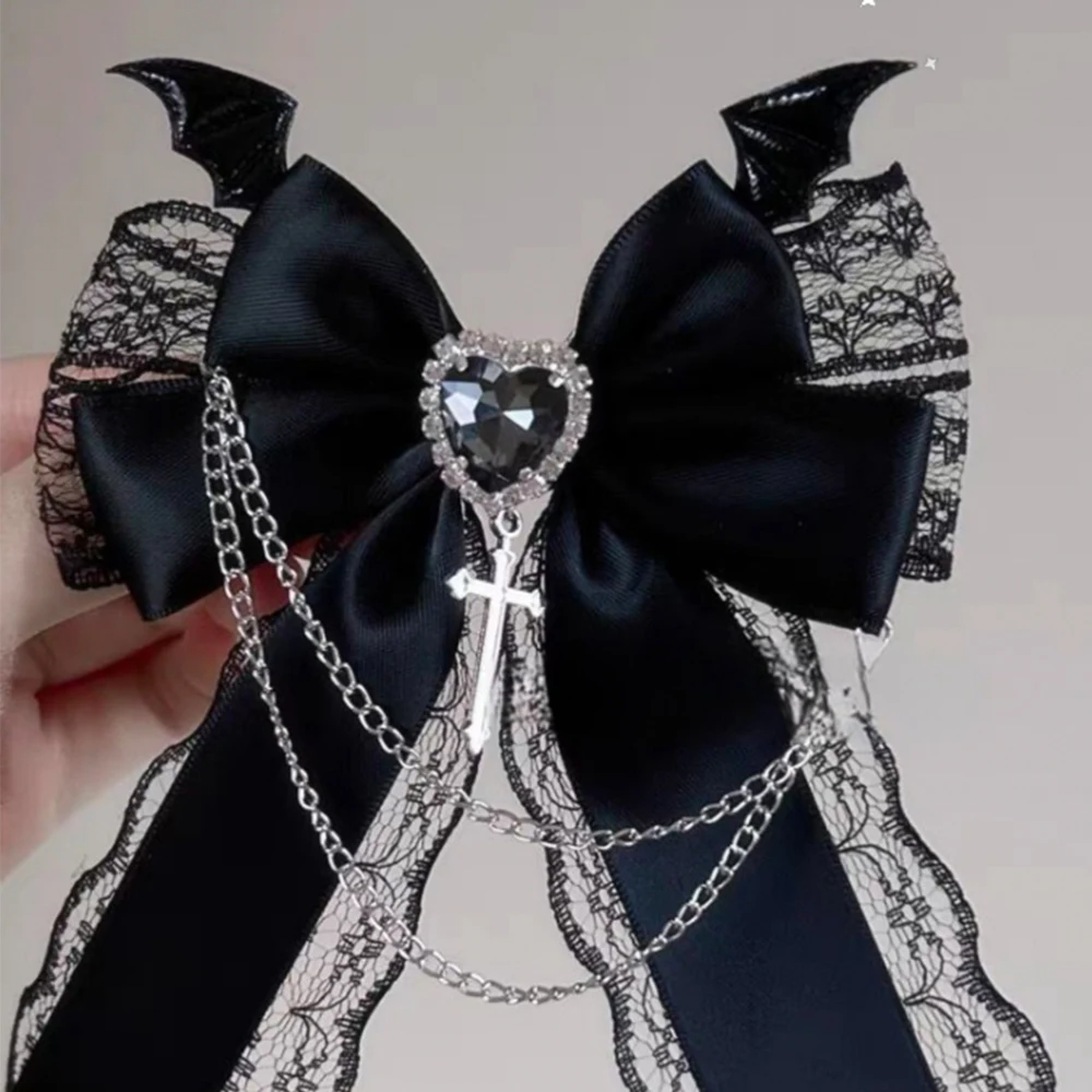 Women's Harajuku Steampunk Handmade Headwear Double Ponytails Subculture Japanese Spicy Girls Lolita Y2K Gothic bow Hairpins