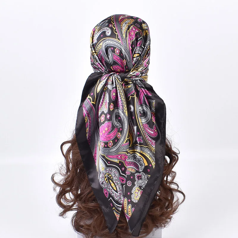 High Quality Silk Scarves Women Square Satin Hijab Scarf Plain Handkerchief Shawls Wraps Head Female Headband Islamic Bandanna