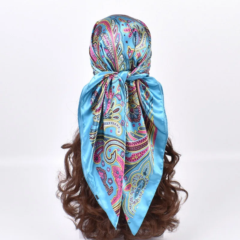 High Quality Silk Scarves Women Square Satin Hijab Scarf Plain Handkerchief Shawls Wraps Head Female Headband Islamic Bandanna