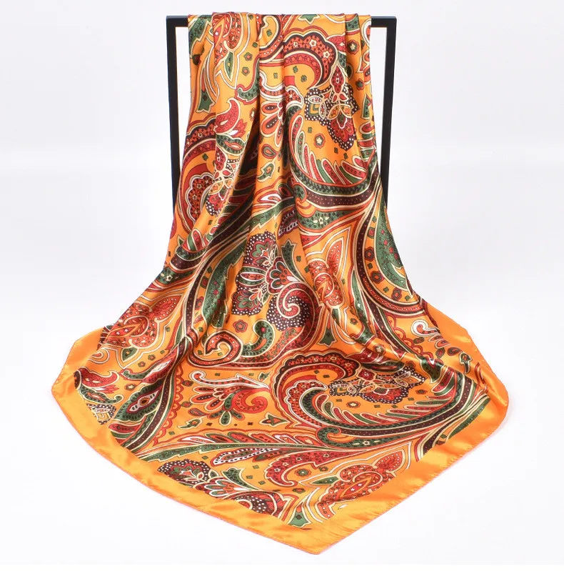 High Quality Silk Scarves Women Square Satin Hijab Scarf Plain Handkerchief Shawls Wraps Head Female Headband Islamic Bandanna
