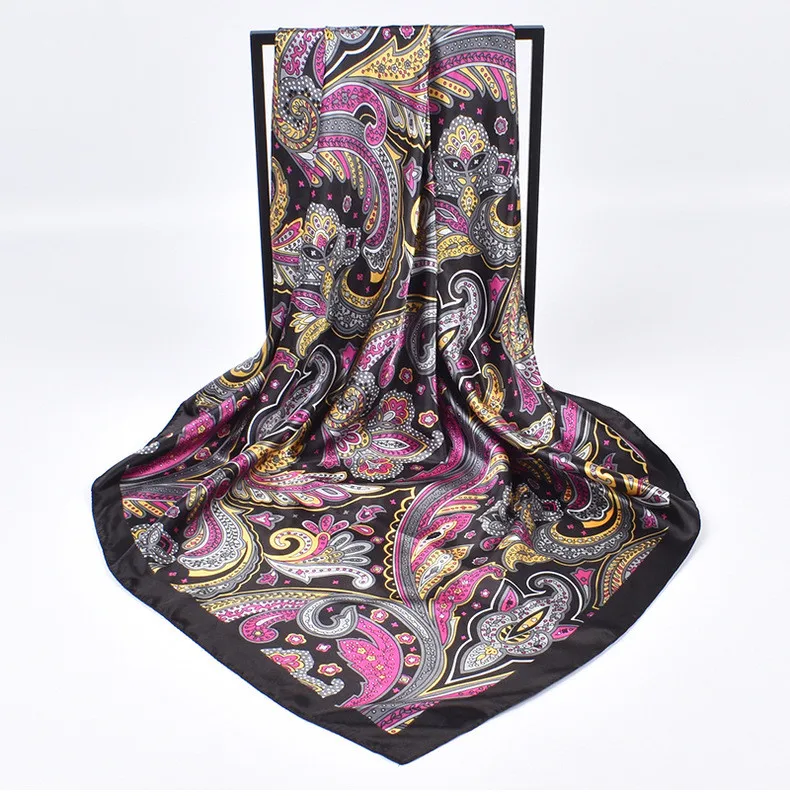High Quality Silk Scarves Women Square Satin Hijab Scarf Plain Handkerchief Shawls Wraps Head Female Headband Islamic Bandanna