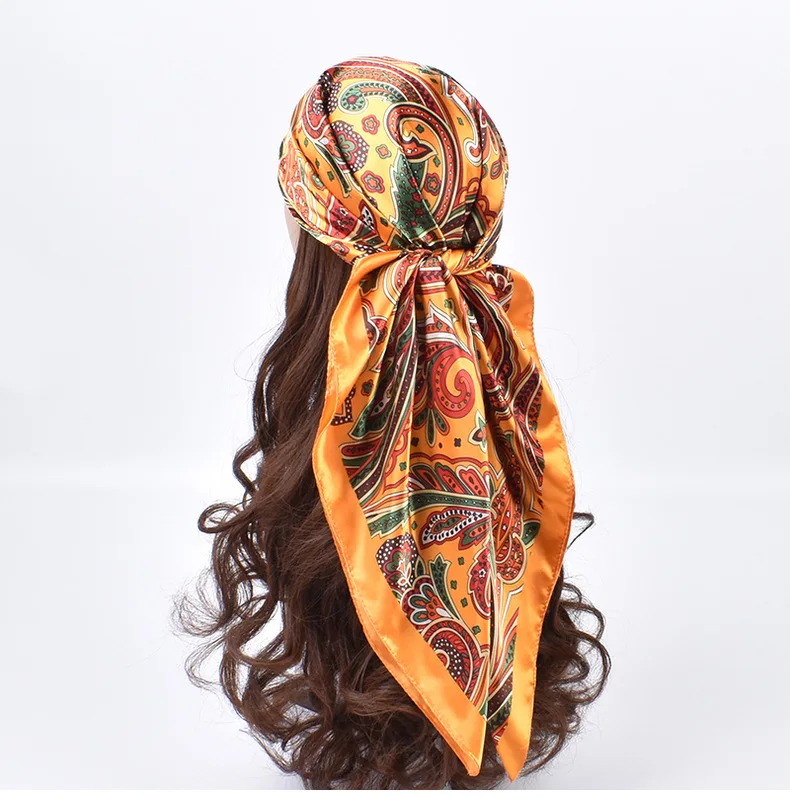 High Quality Silk Scarves Women Square Satin Hijab Scarf Plain Handkerchief Shawls Wraps Head Female Headband Islamic Bandanna