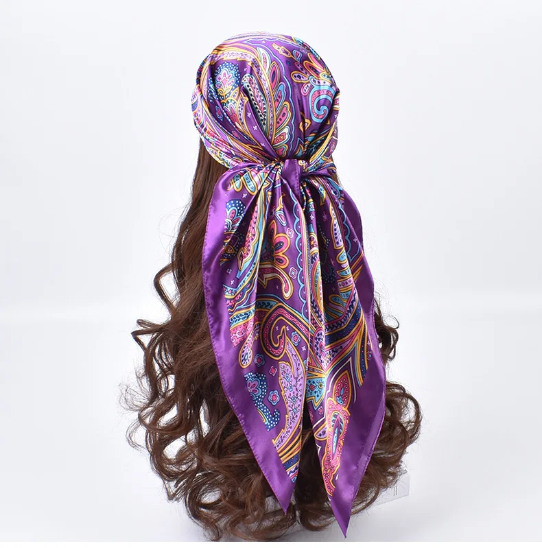 High Quality Silk Scarves Women Square Satin Hijab Scarf Plain Handkerchief Shawls Wraps Head Female Headband Islamic Bandanna