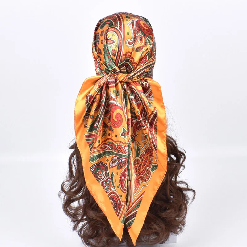 High Quality Silk Scarves Women Square Satin Hijab Scarf Plain Handkerchief Shawls Wraps Head Female Headband Islamic Bandanna