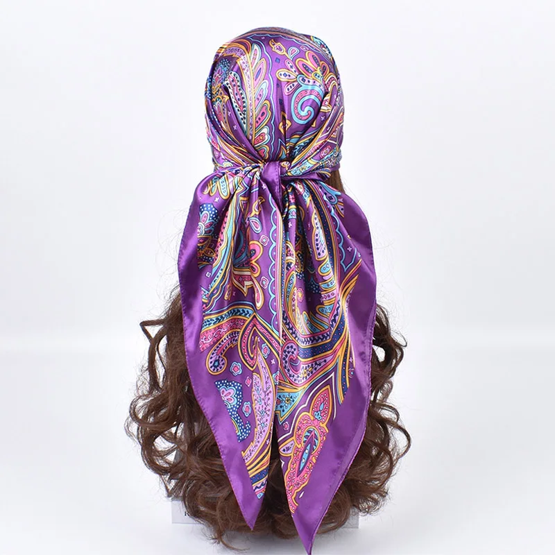 High Quality Silk Scarves Women Square Satin Hijab Scarf Plain Handkerchief Shawls Wraps Head Female Headband Islamic Bandanna
