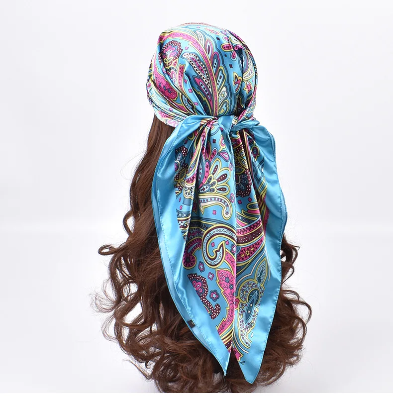 High Quality Silk Scarves Women Square Satin Hijab Scarf Plain Handkerchief Shawls Wraps Head Female Headband Islamic Bandanna