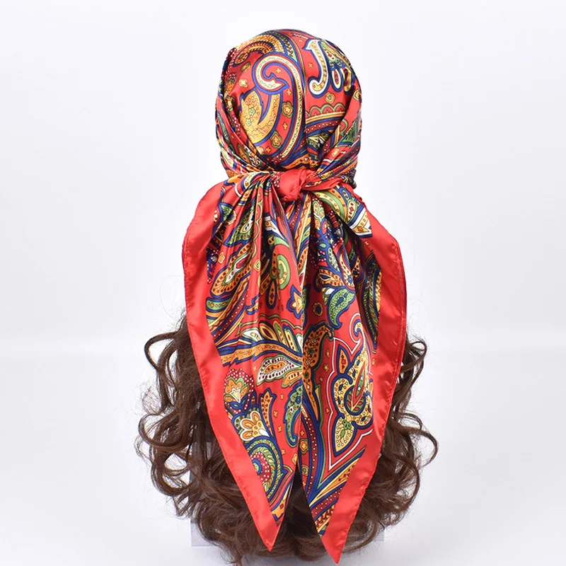 High Quality Silk Scarves Women Square Satin Hijab Scarf Plain Handkerchief Shawls Wraps Head Female Headband Islamic Bandanna