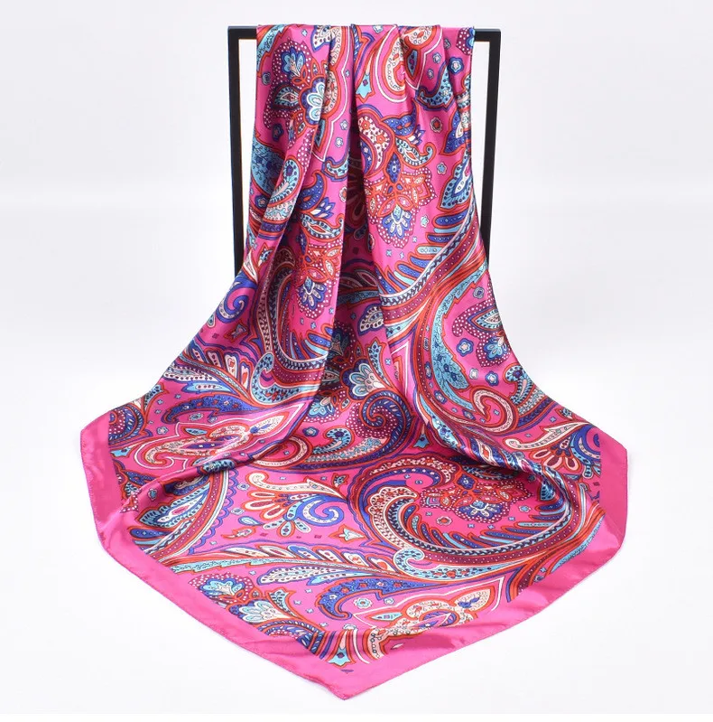 High Quality Silk Scarves Women Square Satin Hijab Scarf Plain Handkerchief Shawls Wraps Head Female Headband Islamic Bandanna