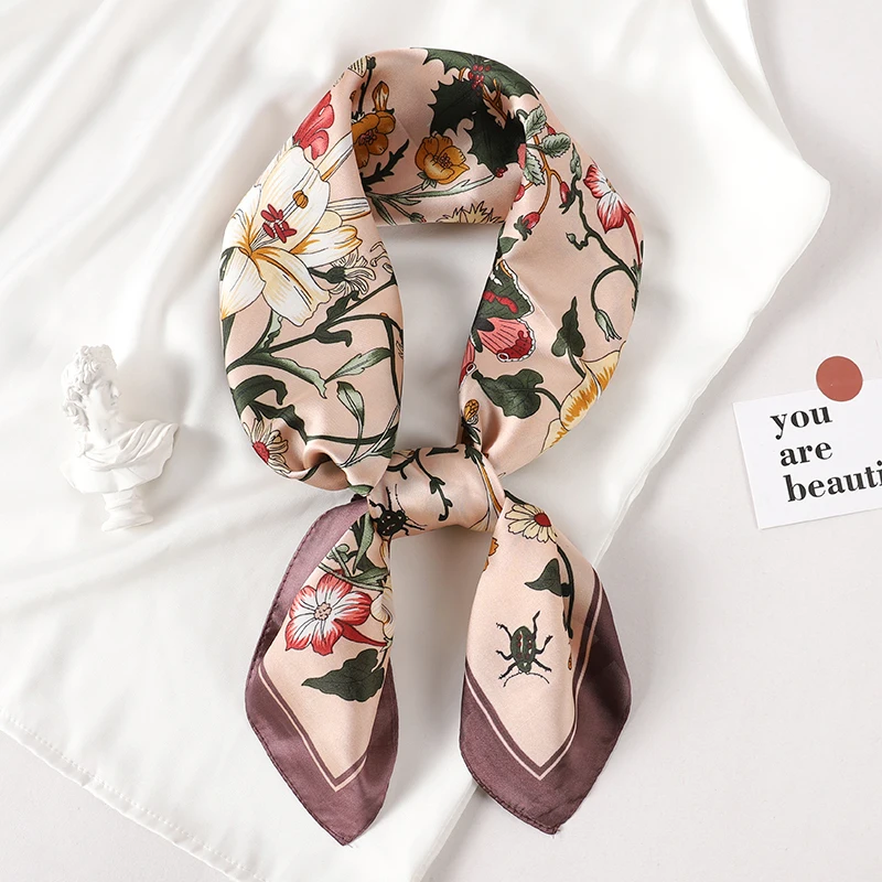 2023 Luxury Brand Silk Scarf Square Women Shawls And Wraps Office Small Hair Neck Hijabs Kerchief Foulard Ladies Scarves 70*70cm