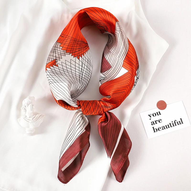 2023 Luxury Brand Silk Scarf Square Women Shawls And Wraps Office Small Hair Neck Hijabs Kerchief Foulard Ladies Scarves 70*70cm