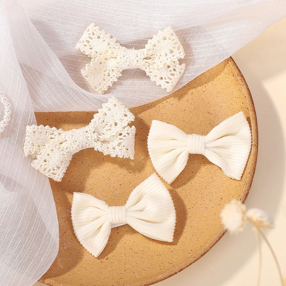 4Pcs/Set Solid Color Lace Hair Clips for Girls Handmade Velvet Bowknot Baby Hairpins Headwear Hair Accessories Wholesale