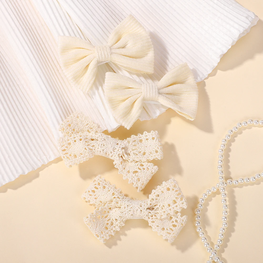 4Pcs/Set Solid Color Lace Hair Clips for Girls Handmade Velvet Bowknot Baby Hairpins Headwear Hair Accessories Wholesale