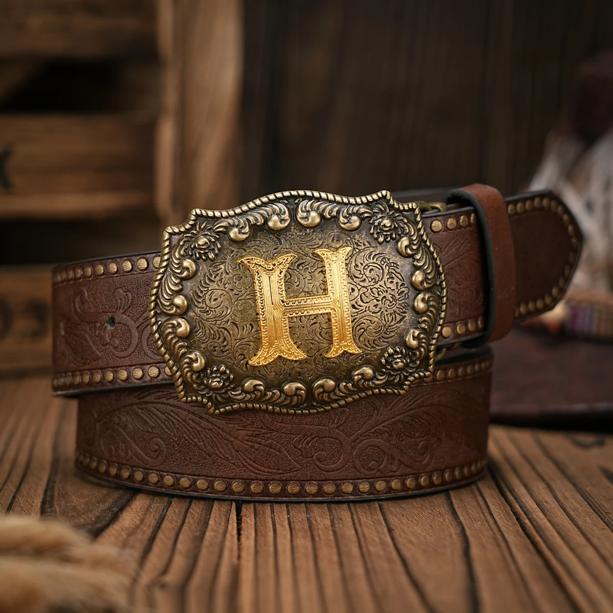 1pc Western Cowboy Style Belt - Suitable for Both Men and Women. Western Buckle PU Embossed Belt. Unique and Retro Design
