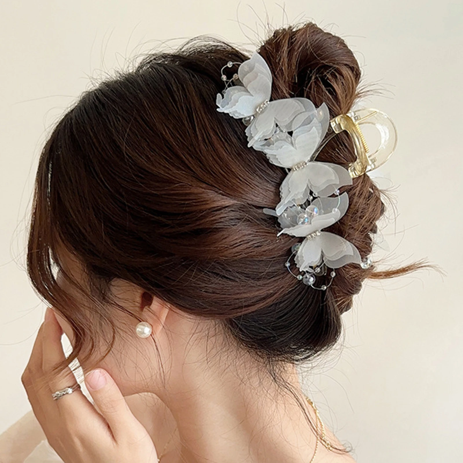 13cm Large Hair Claw For Women Elegant Butterfly Element Hair Gripper Exquisite Silk Flower Hair Clip Fashion Shark Hair Clips