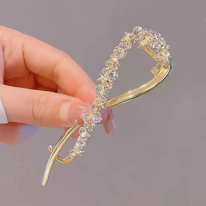 Fashion Rhinestone Banana Clip Hair Clasp Elegant Irregular Women Hair Clip Girl Claw Headdress Hair Accessories Korean Hairpin