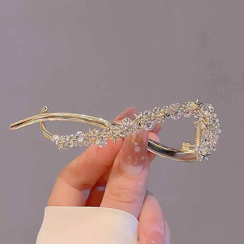 Fashion Rhinestone Banana Clip Hair Clasp Elegant Irregular Women Hair Clip Girl Claw Headdress Hair Accessories Korean Hairpin