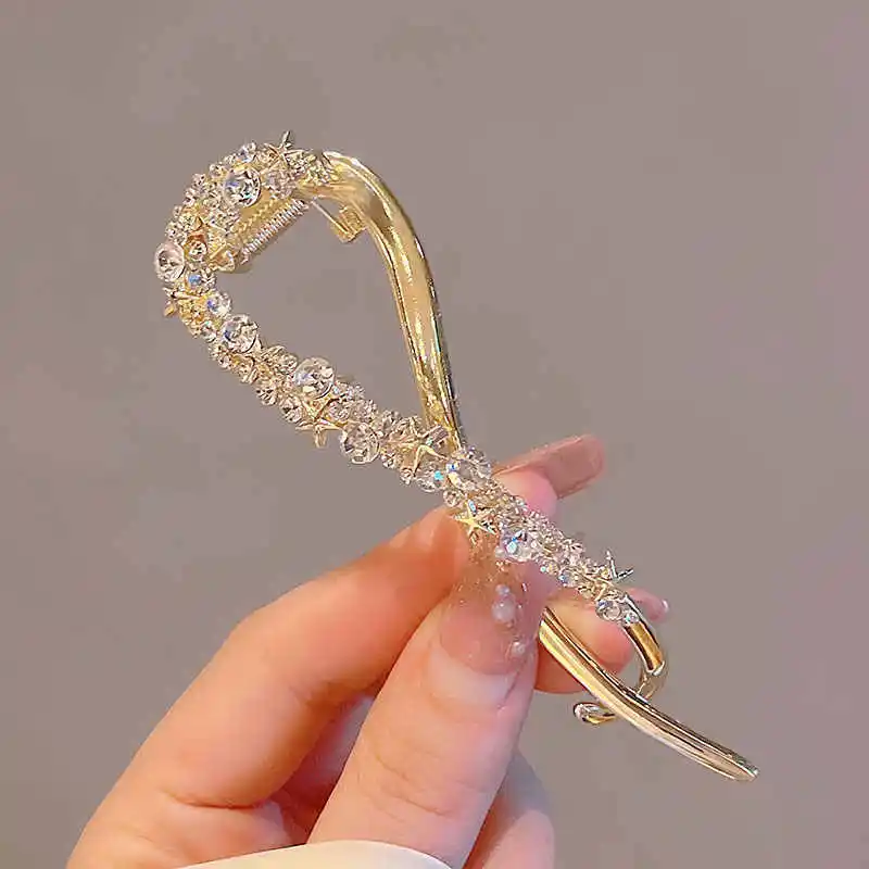 Fashion Rhinestone Banana Clip Hair Clasp Elegant Irregular Women Hair Clip Girl Claw Headdress Hair Accessories Korean Hairpin