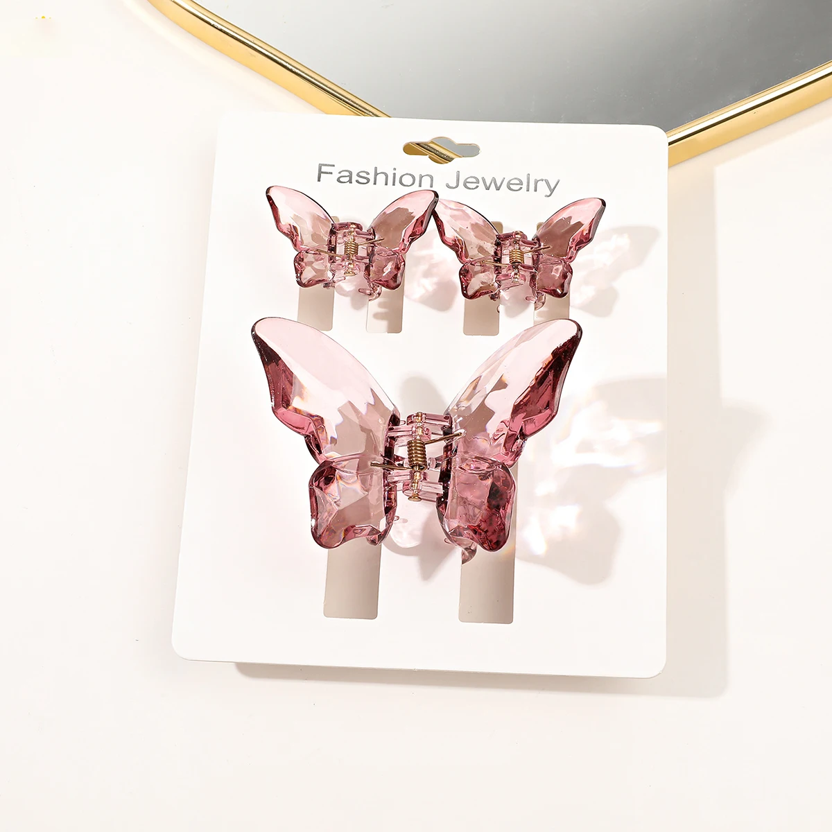 3Pcs Pink Medium Butterfly Hair Clips for Thick Thin Hair,Non Slip Cute Transparently Hair Claw Clip for Women Girls