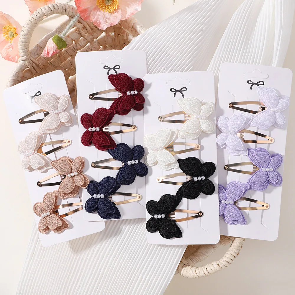 4Pcs/set Butterfly Hair Clip Set for Girls Double Layered Bow Cute Bangs Hair Pin Cotton Safe Kids Baby Hair Accessories Set