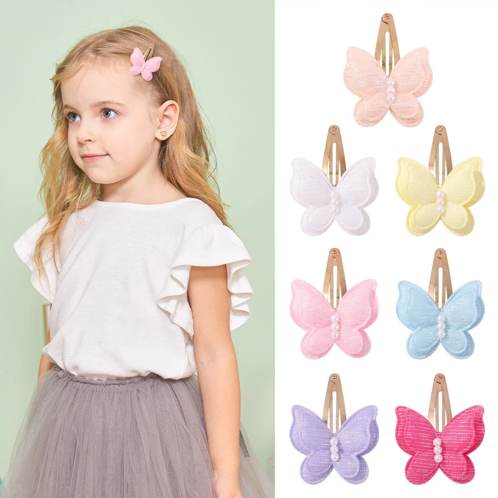 4Pcs/set Butterfly Hair Clip Set for Girls Double Layered Bow Cute Bangs Hair Pin Cotton Safe Kids Baby Hair Accessories Set