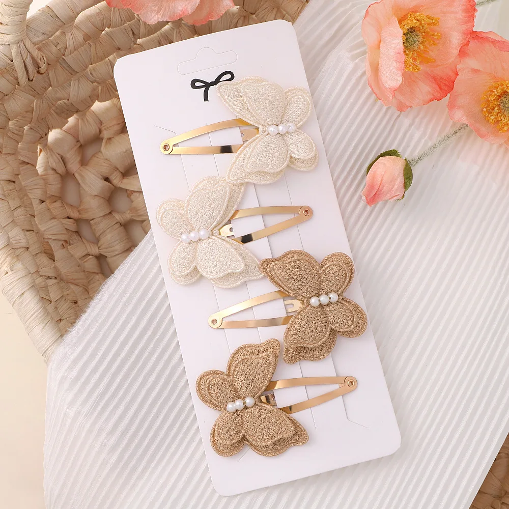 4Pcs/set Butterfly Hair Clip Set for Girls Double Layered Bow Cute Bangs Hair Pin Cotton Safe Kids Baby Hair Accessories Set