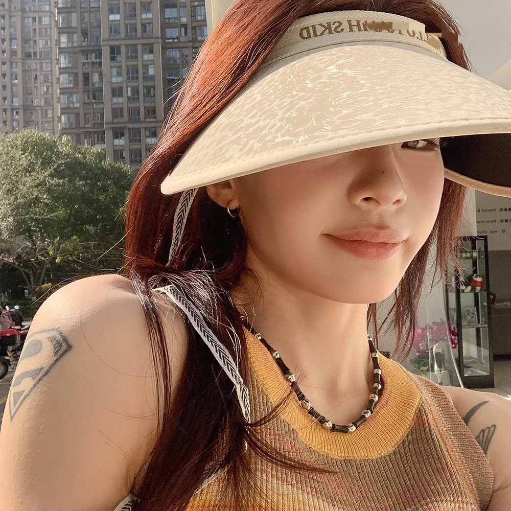 2025 Summer Large Brim Empty Top Sun Hat For Women Outdoor Cap Holiday Travel Seaside Protection Beach Visor Hats Bonnet