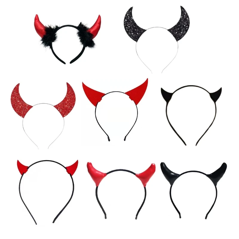 Unique Role Play Devil Hair Hoop Glitter Horn Headdress Halloween Headband