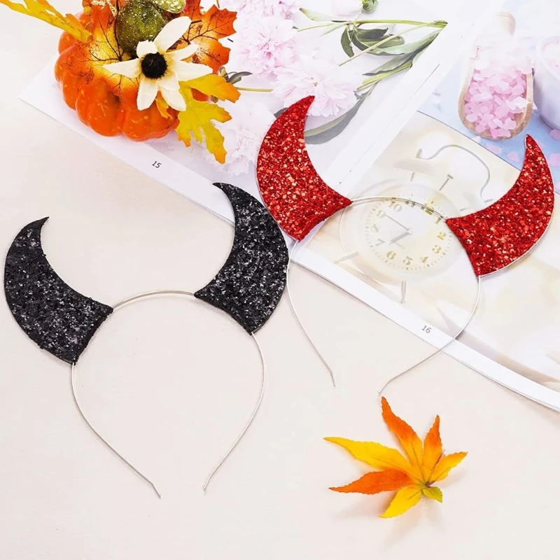 Unique Role Play Devil Hair Hoop Glitter Horn Headdress Halloween Headband