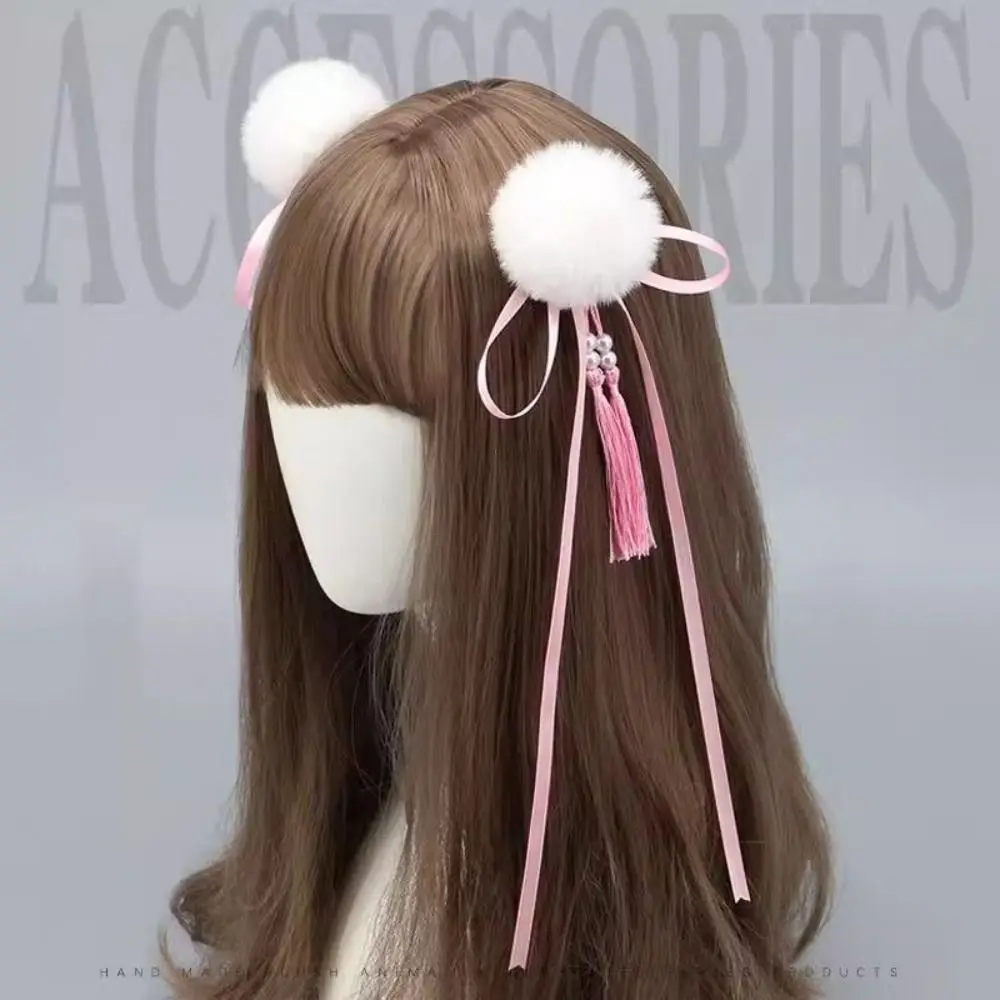 Cloth Chun-Li Hair Bun Clip Barrettes Duckbill Clip Chinese Style Hairpin Hair Accessories Tassel Bowknot Tassel Hair Clip Party