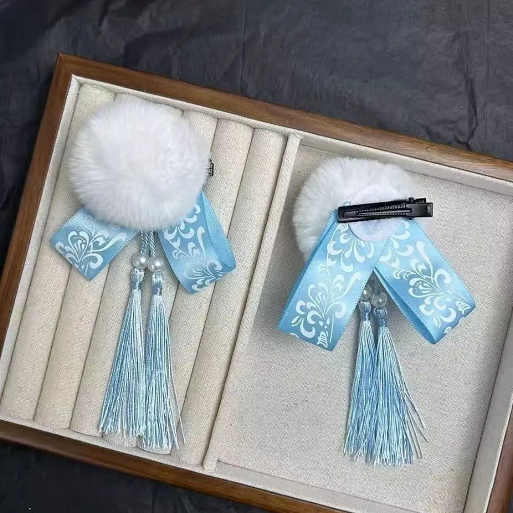 Cloth Chun-Li Hair Bun Clip Barrettes Duckbill Clip Chinese Style Hairpin Hair Accessories Tassel Bowknot Tassel Hair Clip Party