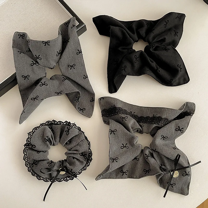 Bow Polka Dot Square Towel Large Intestine Hair Band High Sense Retro Headband Ball Head Rubber Band Hair Accessories Hair Band