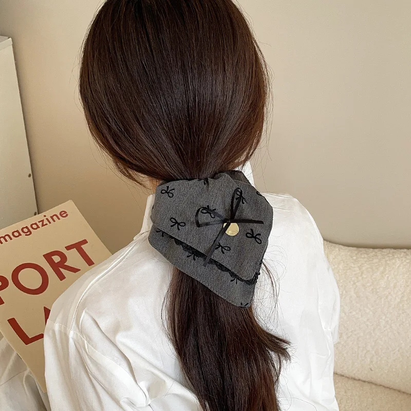 Bow Polka Dot Square Towel Large Intestine Hair Band High Sense Retro Headband Ball Head Rubber Band Hair Accessories Hair Band